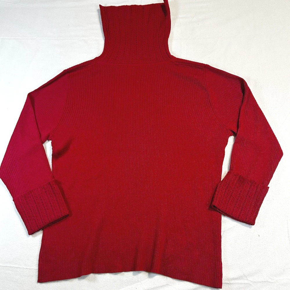 Red Ribbed Turtleneck Sweater Womens XL 16/18 Long Sleeve Knit Top Cozycore